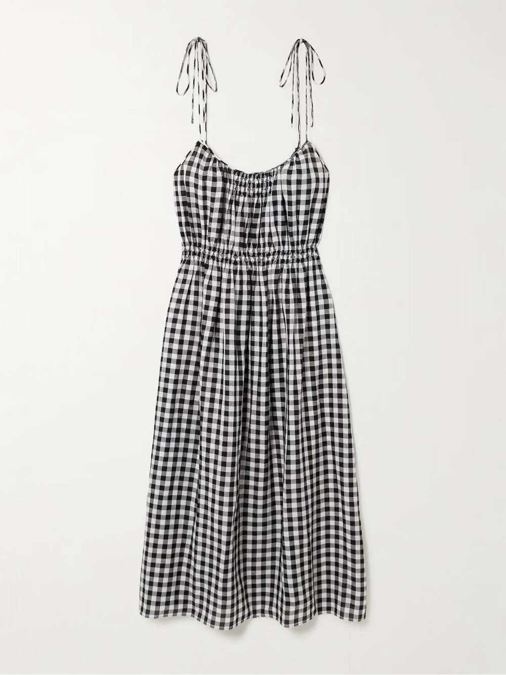 NWT DOEN LESLIE TIE-DETAILED SMOCKED GINGHAM VOILE MIDI DRESS - Picture 3 of 11